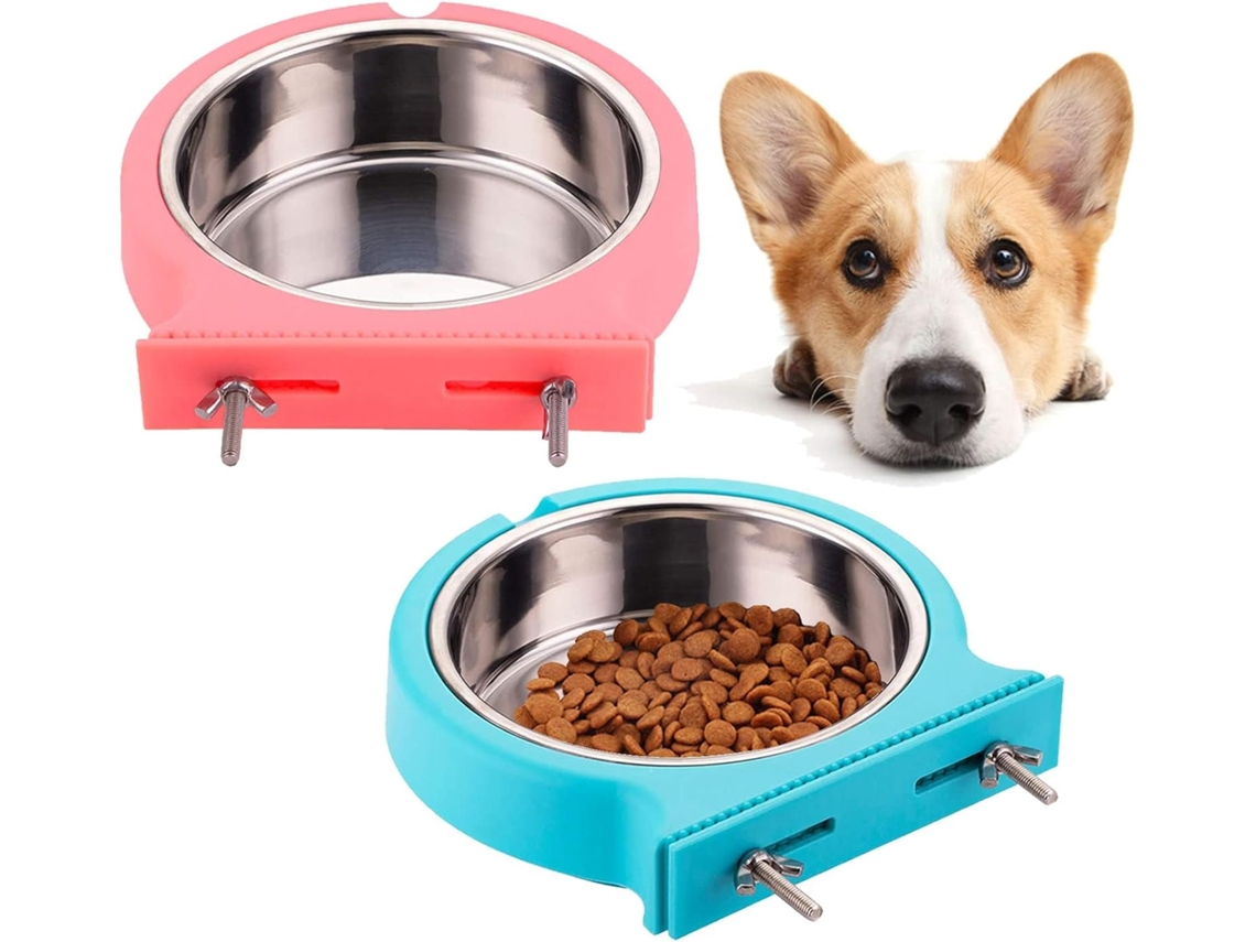 Conjunto de 2 Comedouros para Gaiola de Cachorro, Tigelas Removíveis de Aço Inoxidável para Água e Comida, Copos para Coelhos, Gatos AQUAFORGE