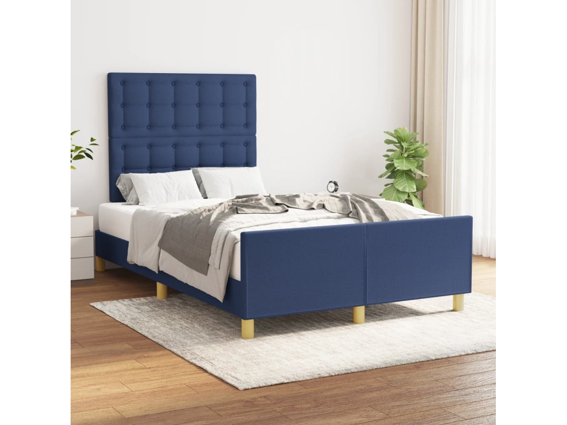 Vidaxl Estrutura De Cama Sem Colchão 120x190 Cm Tecido Azul