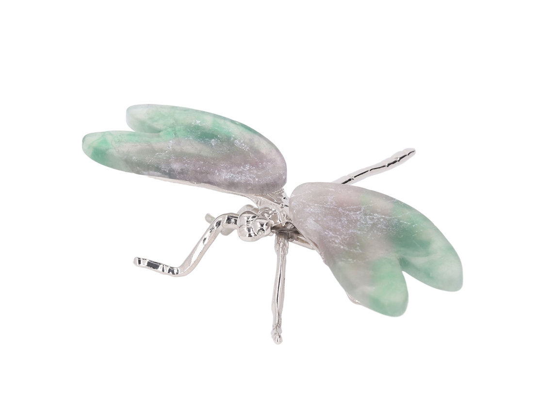 Ornamento de inseto Walshlxq em fluorita polida, pequena figura decorativa para mesa, para casa e escritório, 12x8cm, libélula