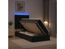 Vidaxl Cama De Armazenamento Led Com Colchão Preto 100 X 200 Cm Veludo