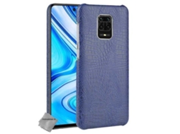 Capa Dura De Couro De Crocodilo Falso Para Xiaomi Redmi Note 9 Pro Vidro Temperado - Azul Escuro
