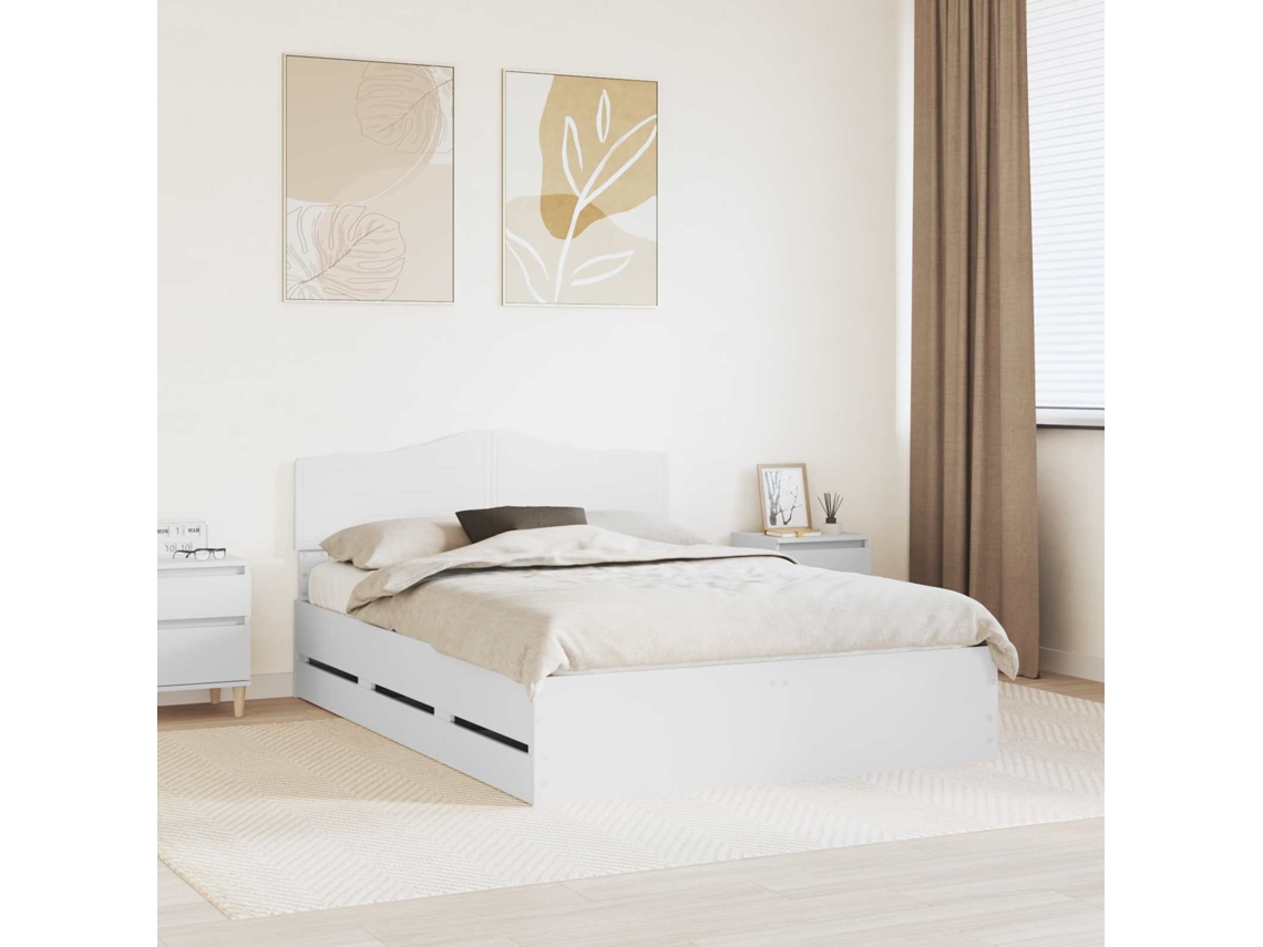 Vidaxl Estrutura Da Cama Branco 140 X 190 Cm Madeira De Engenharia