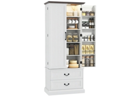 Aparador Haut Cuisine, Armário De Cozinha, Led À Capteur, 2 Portas, Gavetas Et Prateleiras Ajustávels, 76x39,5x183cm, Branco