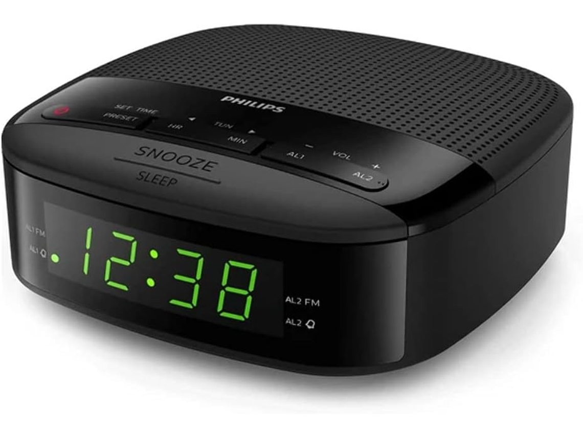 Philips rádio-despertador R3205/12 FM rádio, cor preto (alarme duplo, temporizador, design compacto, rádio digital FM, bateria de reserva)