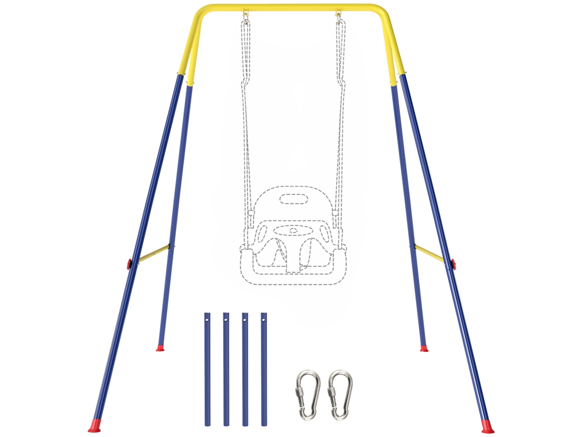 Estrutura De Baloiço Infantil Dobrável Estrutura Metálica Para 1 Baloiço Com 2 Ganchos 4 Estacas 128x155x157 Cm Azul