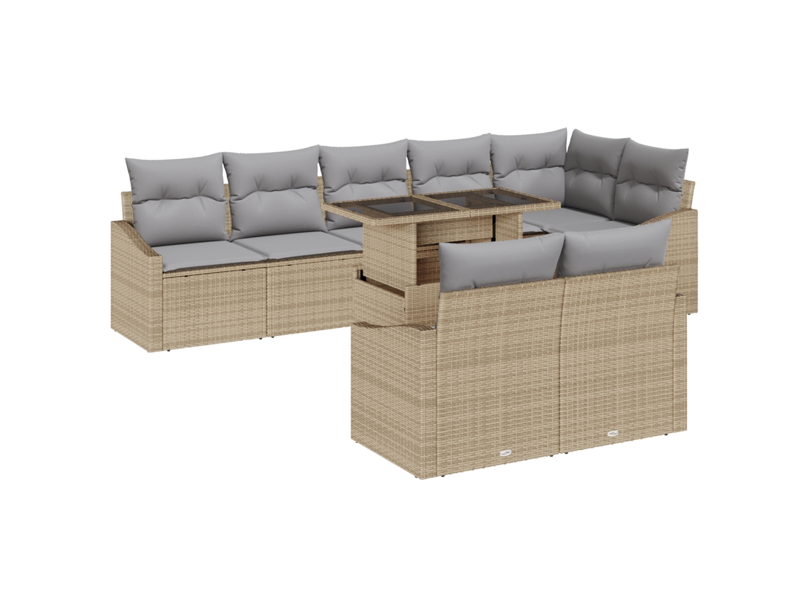 Conjunto 9 Conjunto De Sofá De Jardim Vidaxl Bege Vime Pe (55 X 55 X 37 Cm)