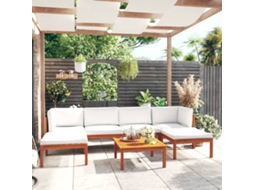 Vidaxl Conjunto De Lounge De Jardim Vidaxl Com 7 Peças E Almofadas Em Madeira De Acácia Creme E Corda