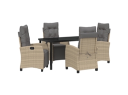 Conjunto 5 De Jantar De Jardim Vidaxl Bege Rattan Poliéster