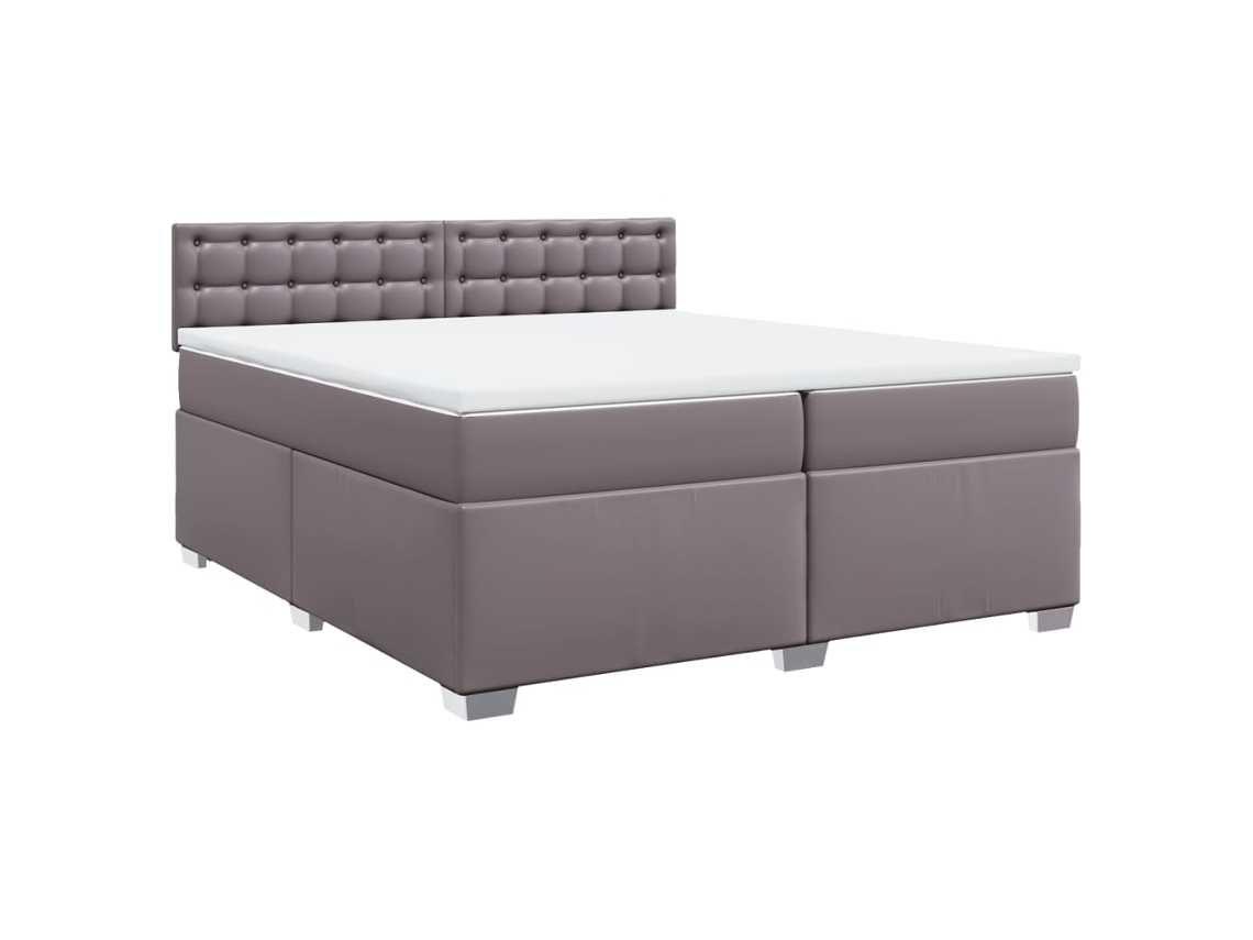 Cama com Molas e Colchão Couro Artificial Cinzento MAISON EXCLUSIVE (200x200 cm)