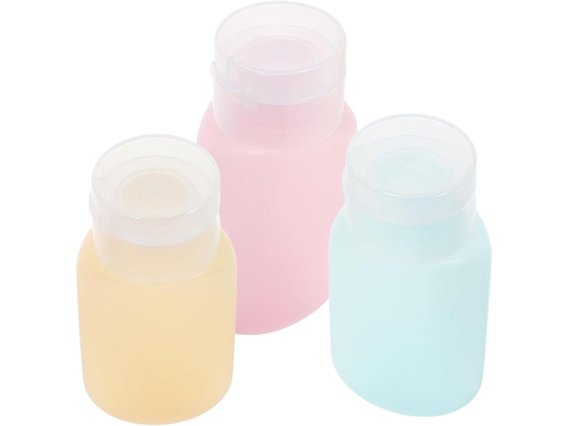 Conjunto de 3 frascos vazios de 60ml para loção de viagem em PE (polietileno).