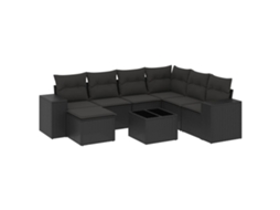 Conjunto de 8 Sofás de Jardim com Almofadões Vime Pe Preto MAISON EXCLUSIVE (N/A)