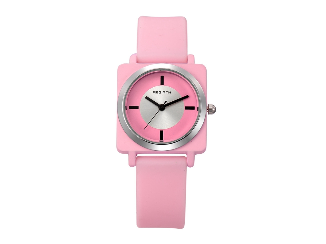 Relógio de Pulso Rebirth Fashion com Pulseira de Silicone e Movimento de Quartzo (rosa)