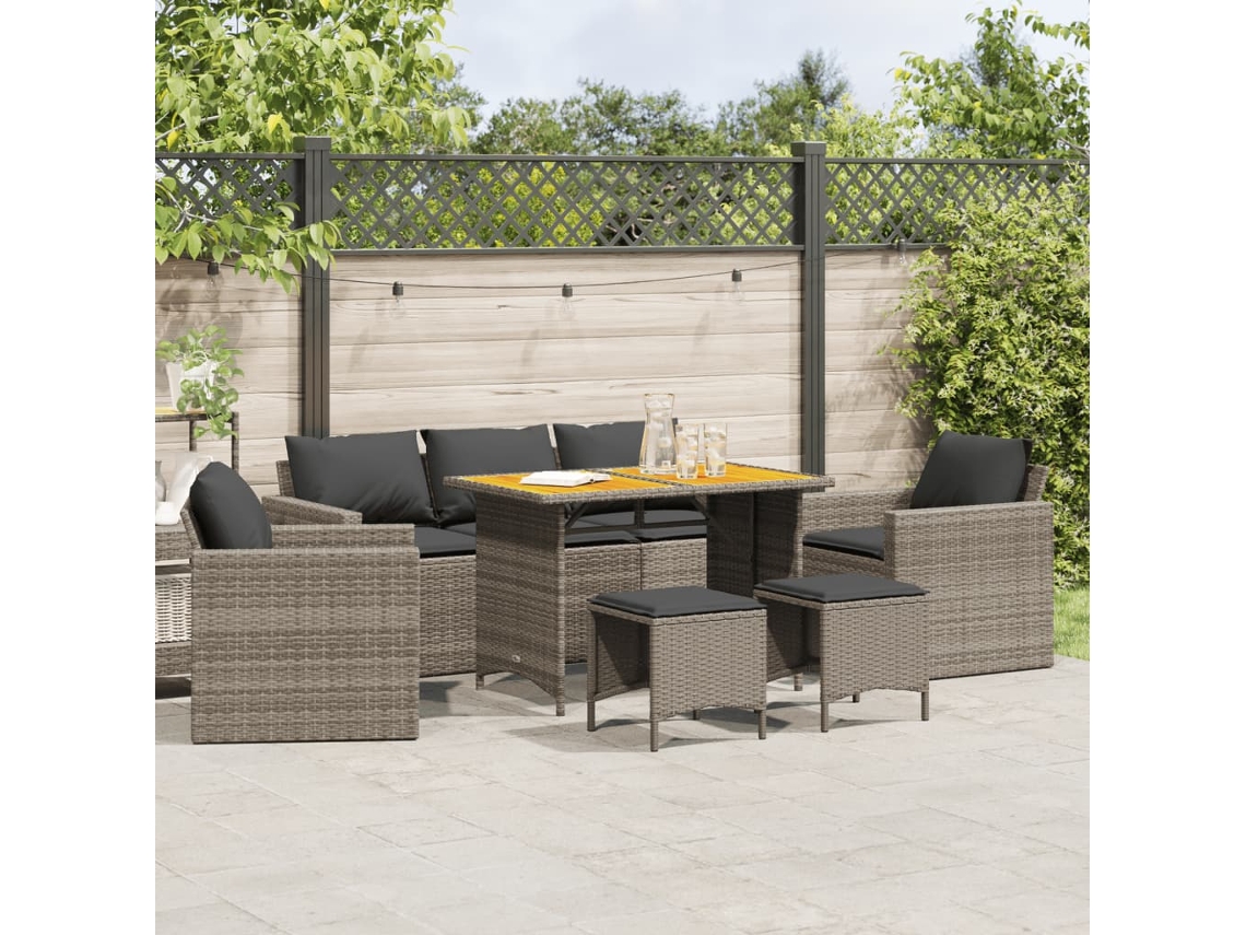 Vidaxl 6 Pcs Conjunto Sofás De Jardim Com Almofadões Vime Cinzento