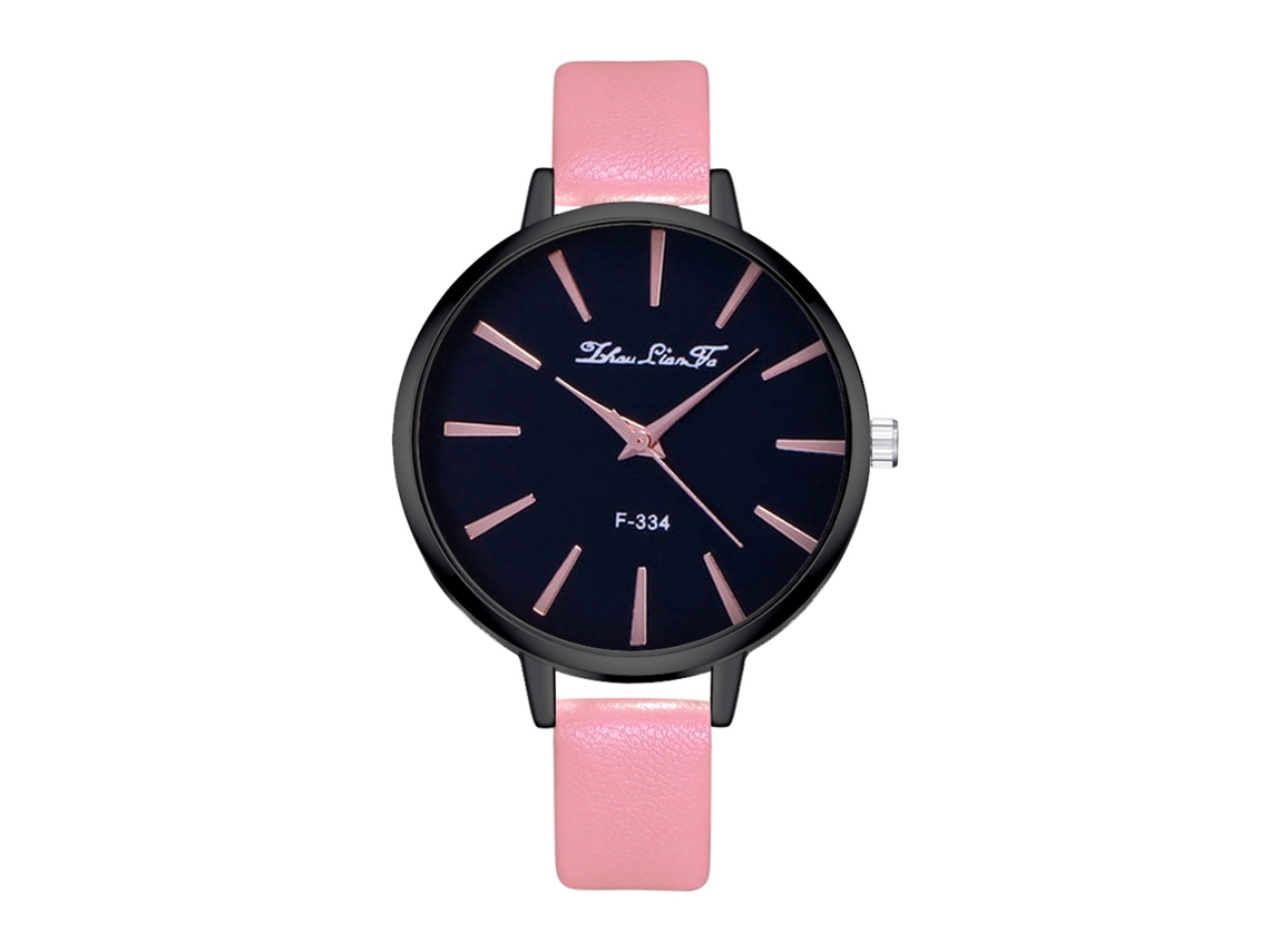 Relógio de Pulso Feminino de Quartzo com Pulseira de Couro Pu Estilo Moderno Rosa