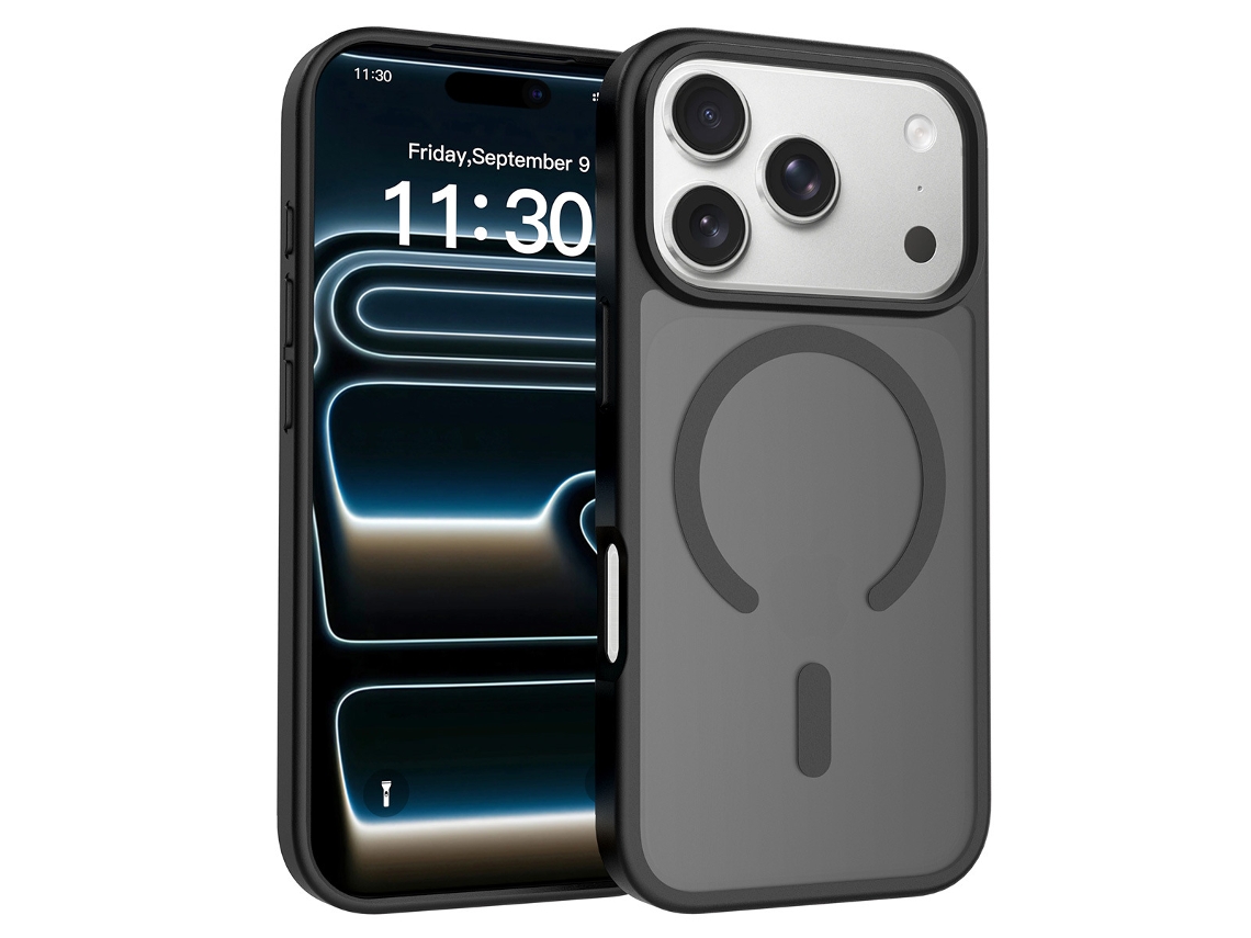 Capa Magnética Para Iphone 17 Pro Max, Preta, Película Sensorial, Efeito Mate, Protetora Prateada