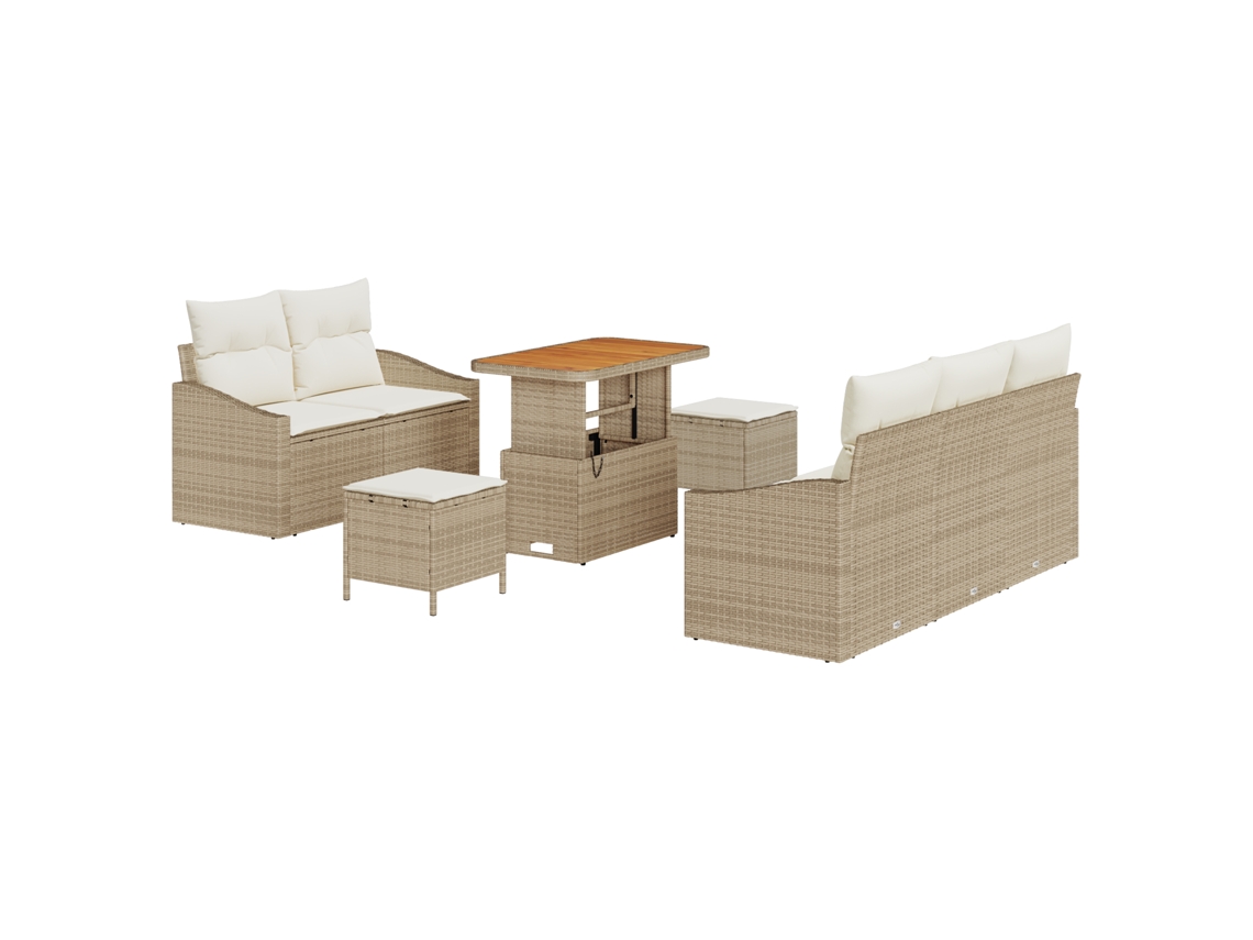 Conjunto 8 Sofá De Jardim Vidaxl Bege Vime Pe (178 X 62 X 85 Cm)