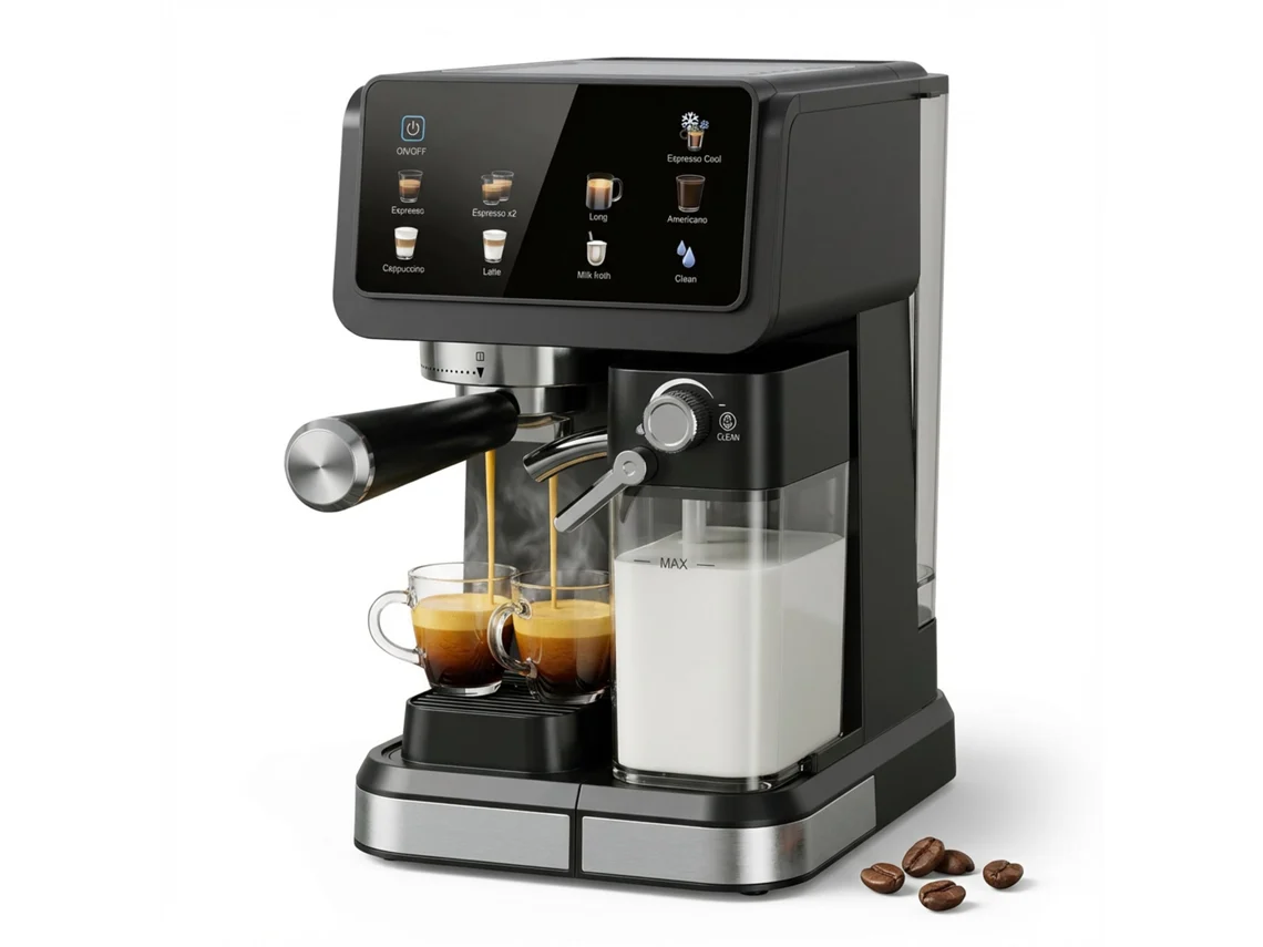 Máquina De Café Expresso Automática 20 Bar Com Espumador De Leite, Ecrã Tátil, Pré-infusão Suave, 6 Modos, Limpeza Automática