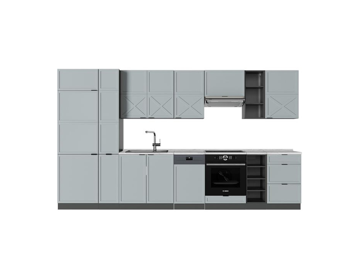 Cozinha Fame Line, 355cm, Pt Mármore, Azul Claro Cinza/anthracite, Antracite, Vicco