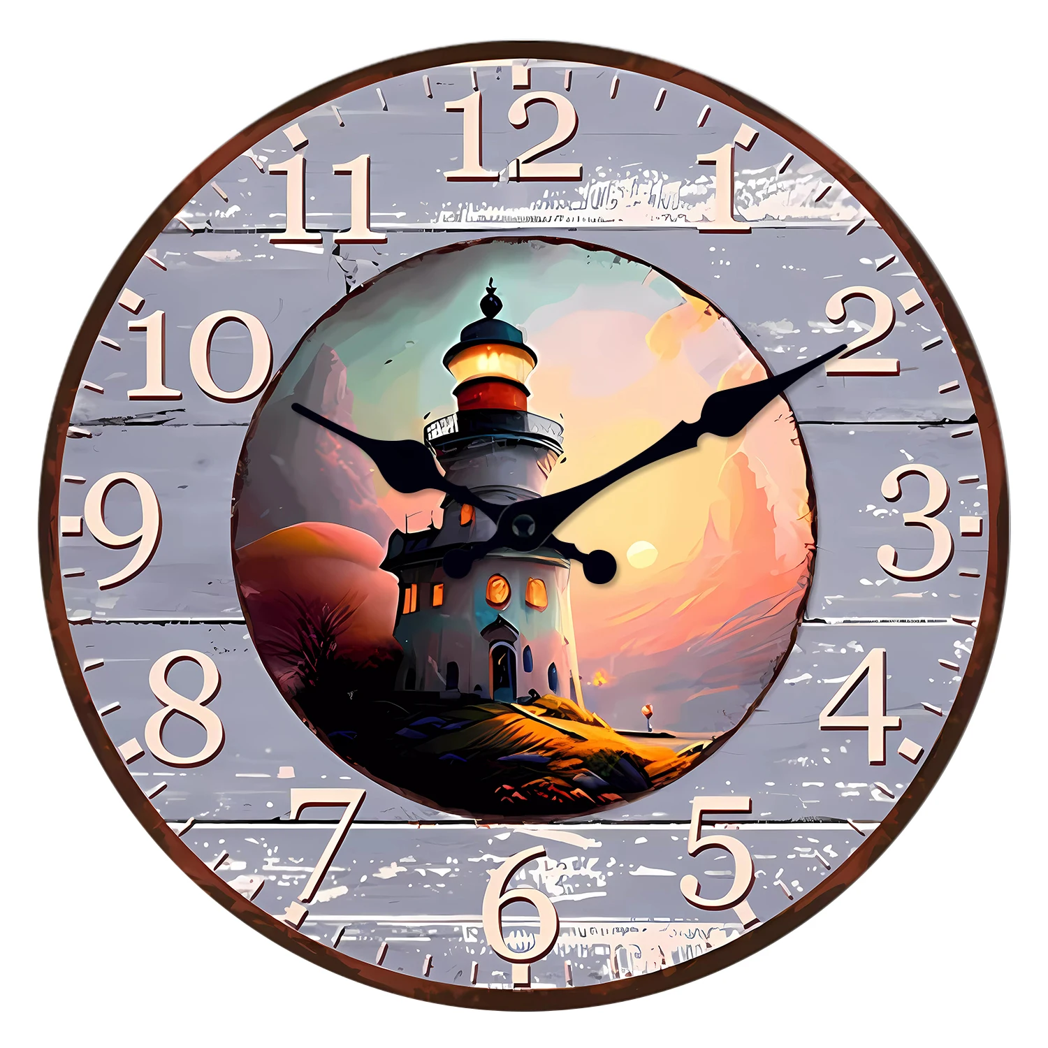 Relógio De Parede De Madeira Personalizado Com Farol (35,5 Cm), Relógio De Quartzo Silencioso