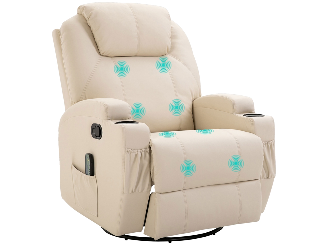 Poltrona Reclinável Massagem Vibratória Com Apoio Pés Creme