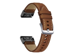 Bracelete para Garmin Fenix 7 / 7x / 6x em couro com fivela prateada e liberação rápida café
