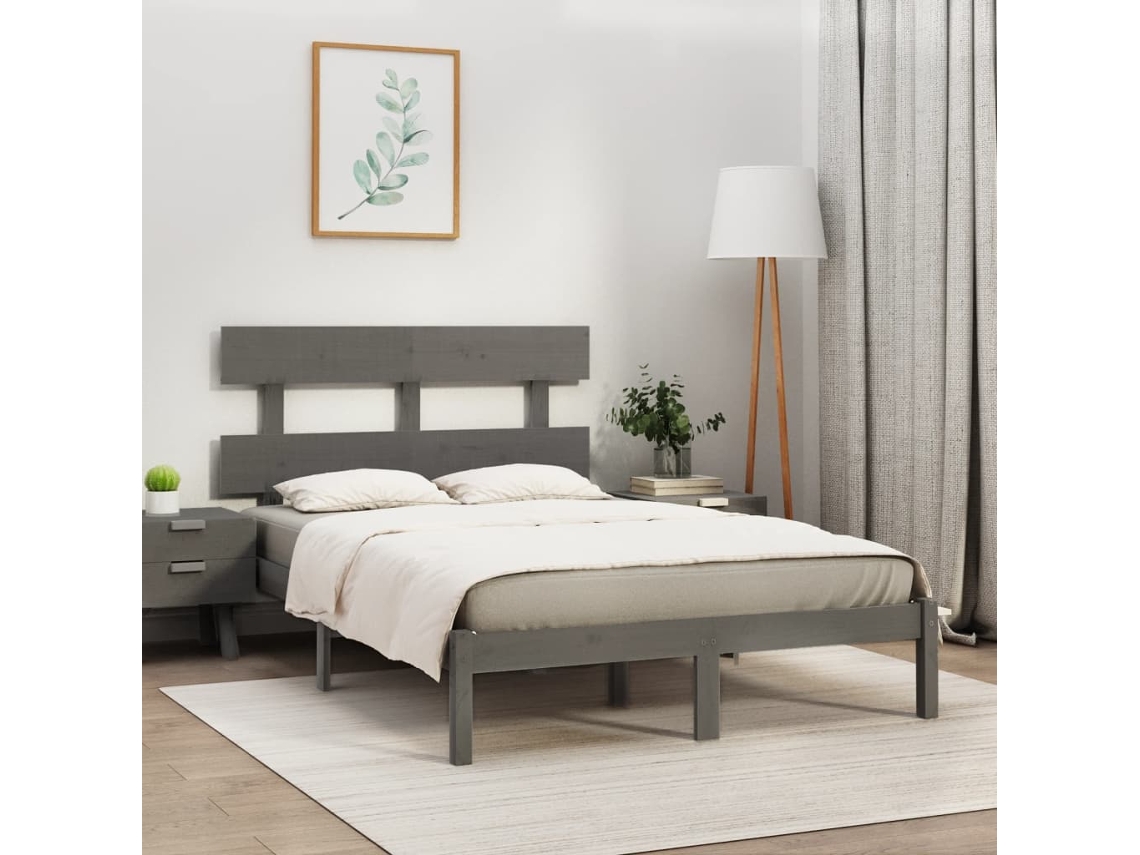 Vidaxl Estrutura de Cama 200x200 Cm Madeira Maciça Cinzento