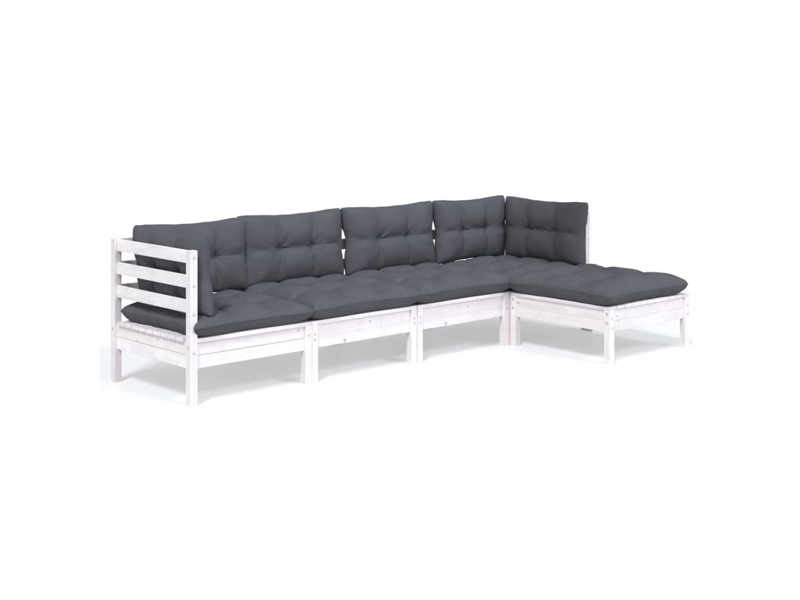 Conjunto de 5 Garden Lounge com Almofadões Pinho Branco MAISON EXCLUSIVE