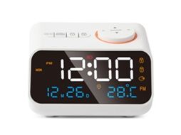 Relógio Despertador Baok-reloj com Rádio FM, Multifuncional, LED, Programável, Recarregável, para Casa, Branco