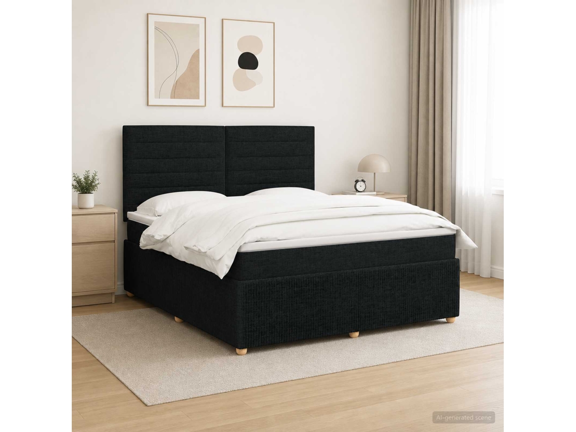 Vidaxl Cama Box Com Led E Colchão Preto 180 X 200 Cm Tecido