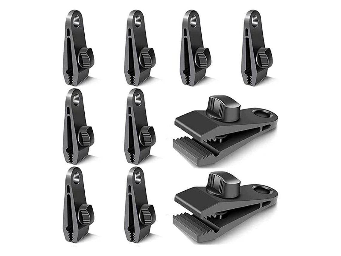 Conjunto de 10 Presilhas para Lona, Ganchos Resistentes Ao Vento Barraca Camping Pretas 8*3*2,5cm AQUAFORGE
