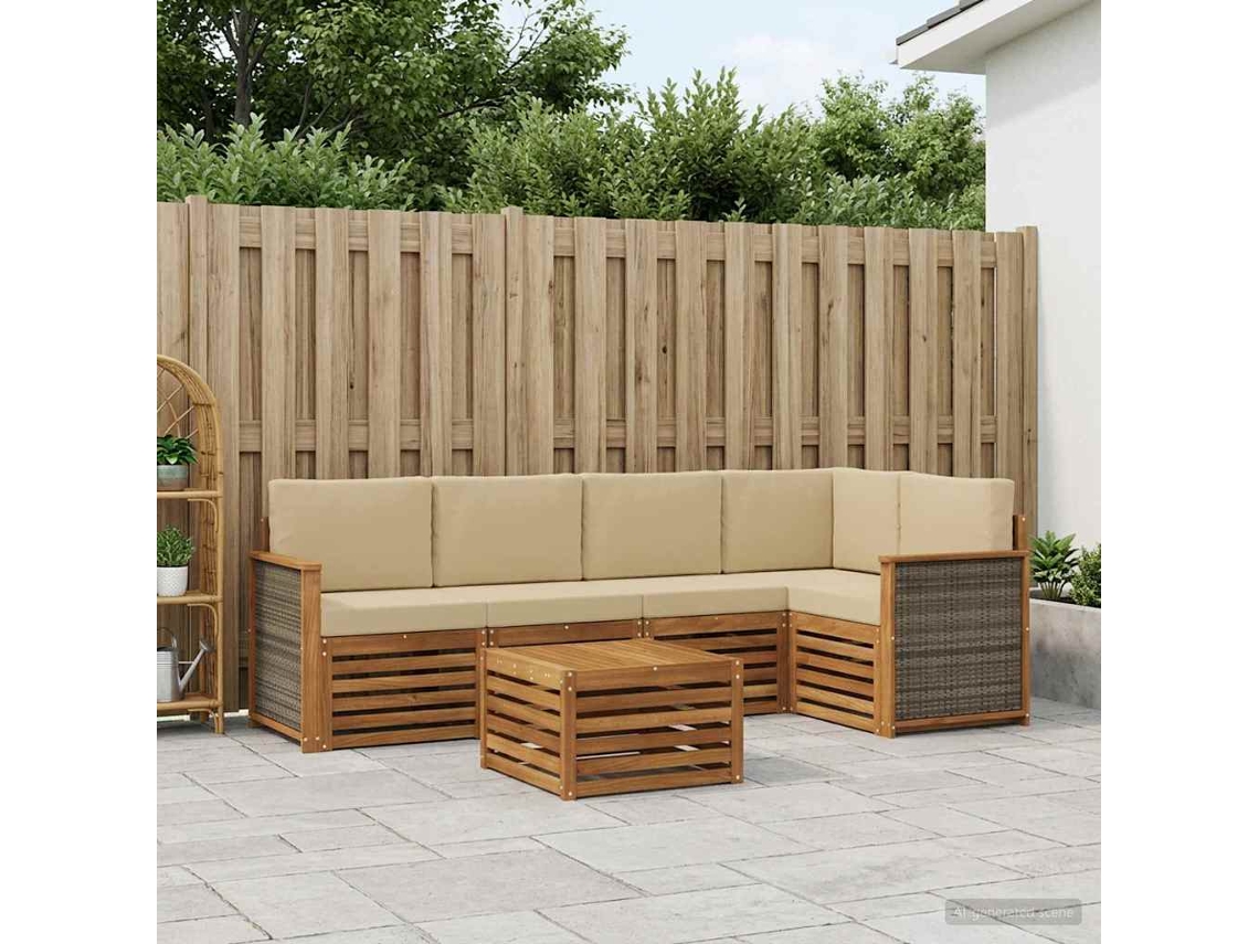Vidaxl Conjunto De Sofá Sectional Com Almofada 5 Pcs Natural