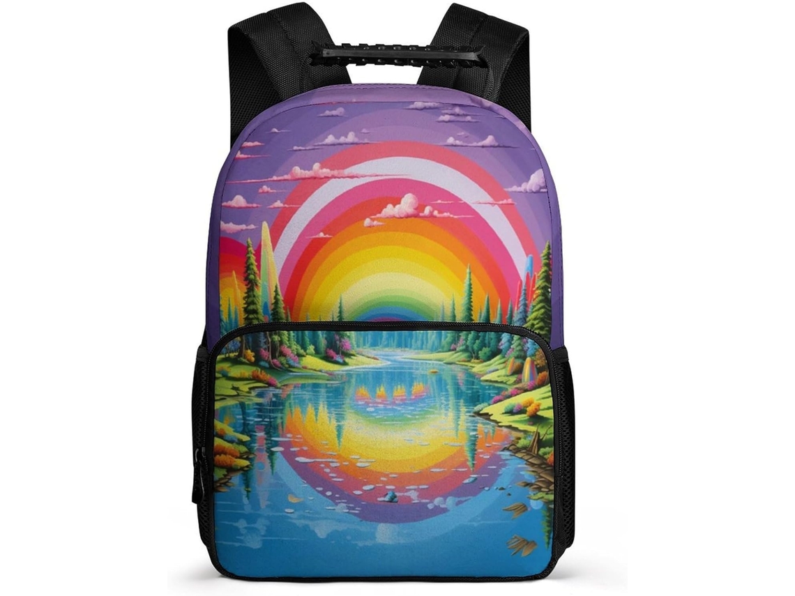Mochila Escolar Arco-íris Para Meninos Meninas 6 11 Anos, Linda Com Estampa Paisagem O 1º E 2º Ano, Bolsos