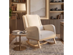 Cadeira de balanço de relaxamento em linho com almofada e bolsos laterais para sala de estar e quarto bege 96x68x93 cm LAZYSPACE