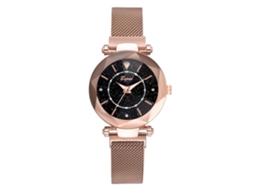 Relógio de Pulso Feminino de Quartzo com Pulseira de Liga Padrão Céu Estrelado Rosa