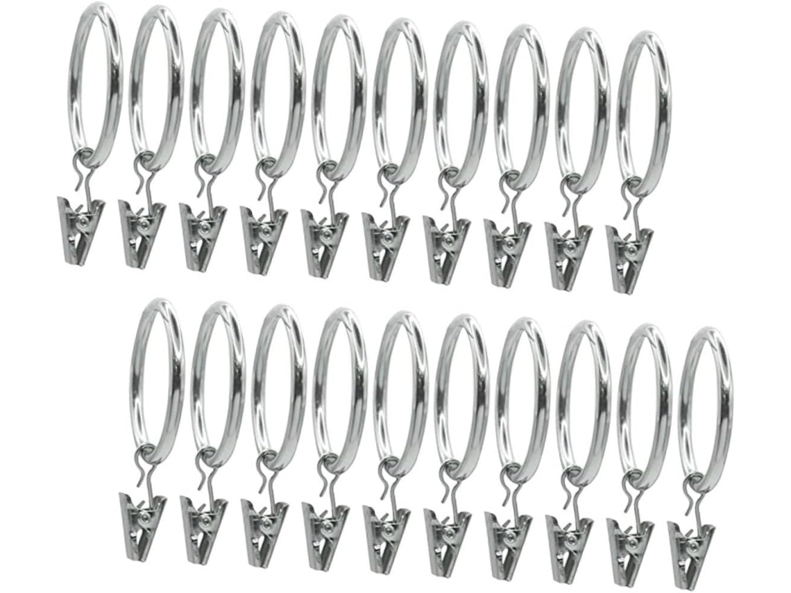 Conjunto De 20 Argolas Redondas De Aço Inoxidável Com Presilhas Para Cortinas De Janelas, Banheiro E Sala De Estar. Argolas Prateadas.