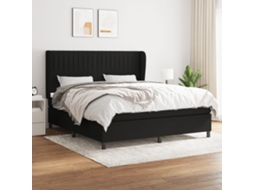 Cama Com Molas/colchão 160x200 Cm Tecido Preto