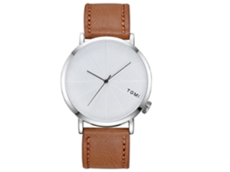 Reloj De Cuarzo Para Hombres Tomi Con Correa De Pu Dial Redondo Marrón Oscuro Plata