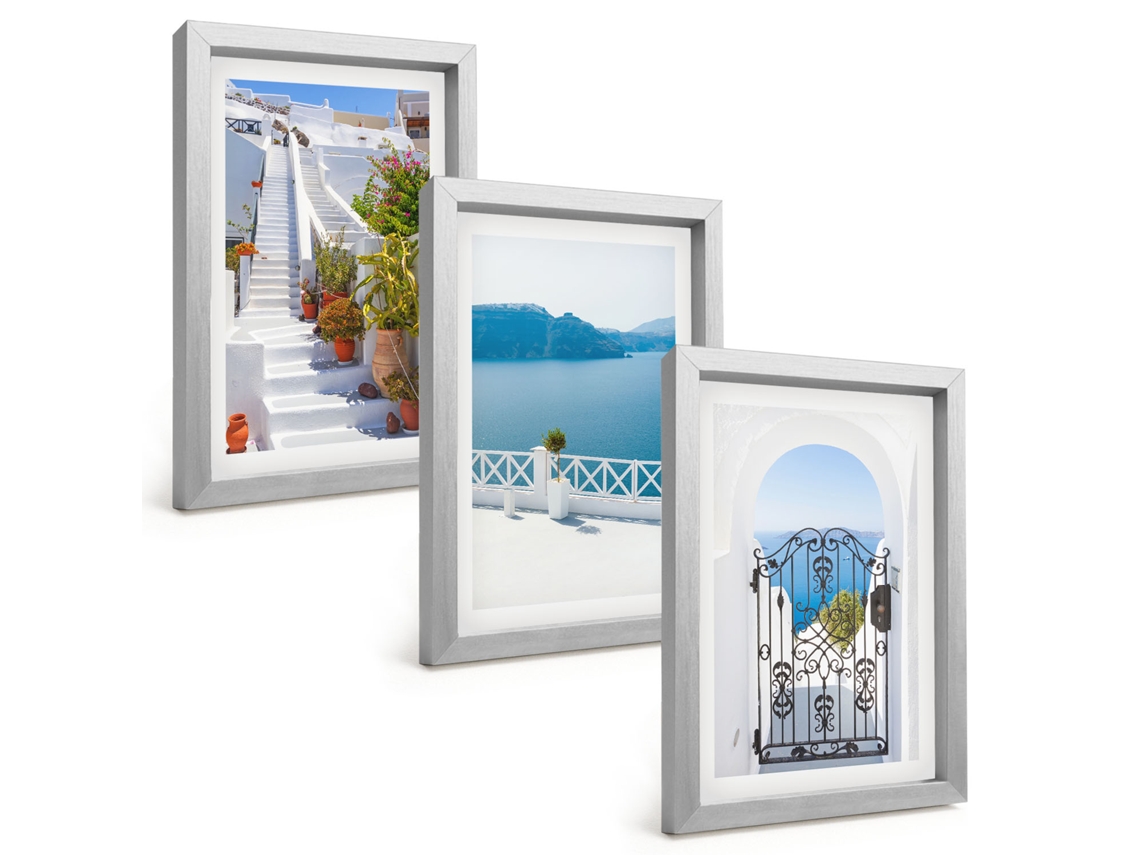 Composição De Quadrosescadas Brancas, Plantas, Portão Do Mar Moldura Prateada Imagens Para Um Quarto Infantil Espelharte (3 Peças 20x30 Cm)