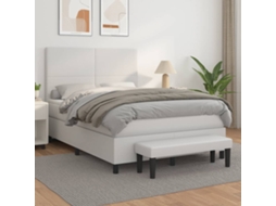 Cama Com Molas/colchão 140x200 Cm Couro Artificial Branco