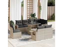 Vidaxl 9 Pcs Conj. Sofás Jardim Com Almofadões Vime Pe Cinzento-claro