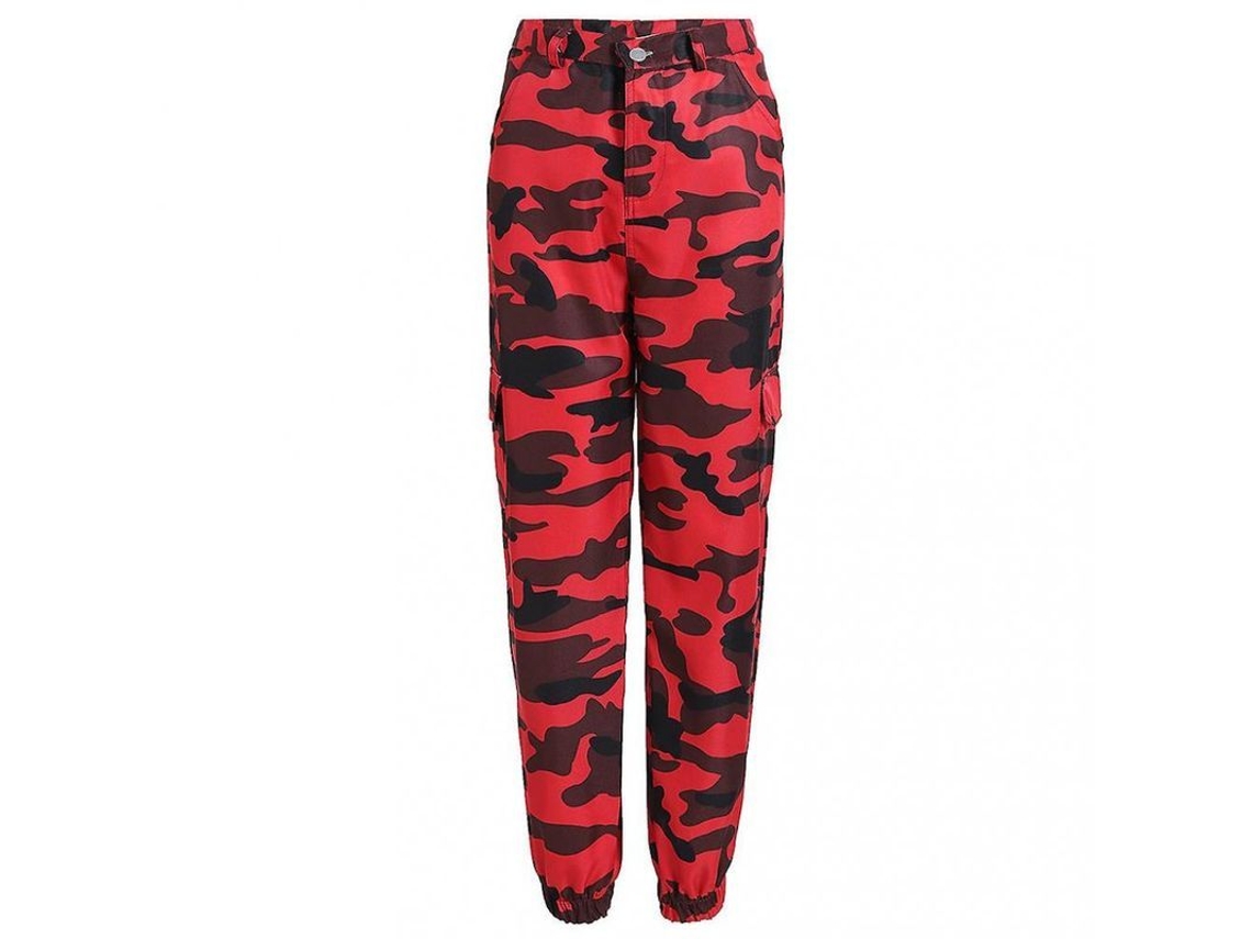 Calça cargo feminina Rebe camuflada, estilo hip hop, com bolsos elásticos nos tornozelos, tamanho grande, cor bordô.