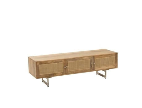 Móvel De Tv Em Tecelagem De Madeira Natural J Line 120 Cm X 43 Cm Marrom Branco Look Madeira