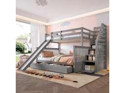 Cama Beliche 90x200 Com Gavetas, Arrumação E Escorrega, Multifuncional, Cinzenta Mobrio