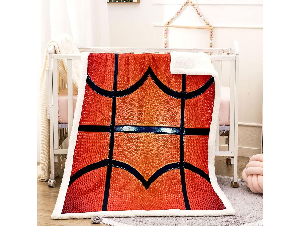 Manta Estampa de Basquete Laranja em Microfibra 180x220cm