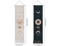 Tapestry Lua e Estrelas com Padrão Psicodélico em Preto e Branco para Decoração