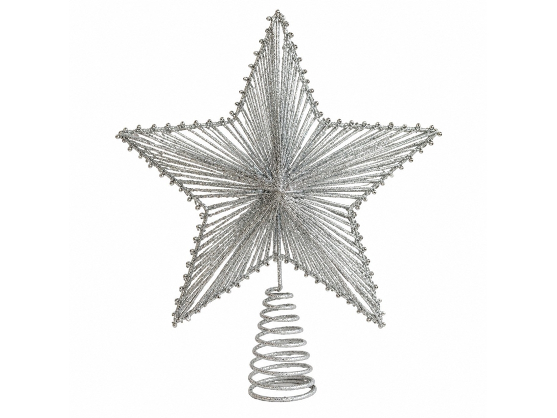 Estrela De Topo De Árvore De Natal Com Glitter Dourado, Ornamento De Metal, 13,8 Polegadas, Prata