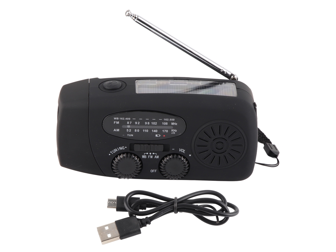 Rebe-rádio De Manivela Solar Com Lanterna Led Portátil Fm Am Wb Usb Para Emergências E Prevenção De Desastres Preto