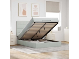 Estrutura De Cama Otomana Com Colchões 140x190cm Cinzento Claro