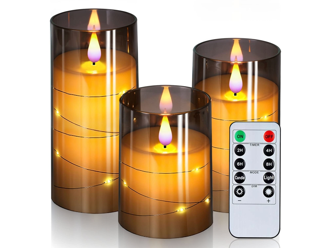 (3 Cinza) Velas De Led Sem Chama, Adequadas Para O Natal, Halloween, Casamentos E Para Criar Um Ambiente Especial.
