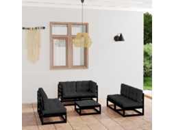7 Pcs Conjunto Lounge De Jardim C/ Almofadões Pinho Maciço Dkd Home Decor